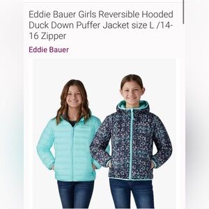 Girls Eddie Bauer Reversible Aqua and floral Puffer Jacket